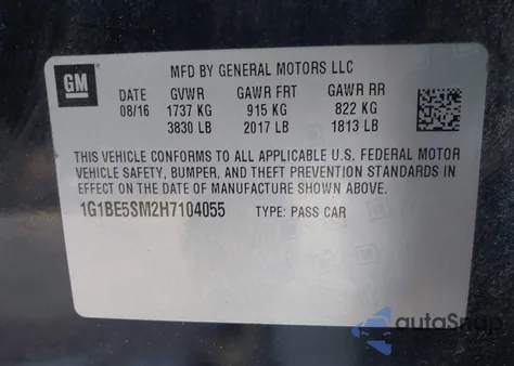 2017 Chevrolet Cruze Lt Auto from USA, damaged, VIN 1G1BE5SM2H7104055